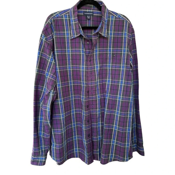 Lands' End Men's Purple & Blue Tartan Plaid Long Sleeve Button Down Shirt Sz XL - Picture 1 of 6